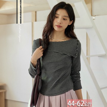 一字翻領排釦條紋上衣 M-XL【016247X】【現+預】☆流行前線☆