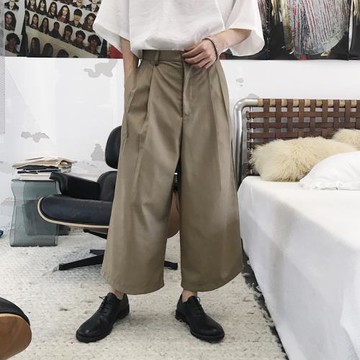 春秋新款潮男休閑褲發型師寬松哈倫褲闊腿褲個性裁剪男士九分褲