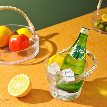 異興網紅手工玻璃水果盤輕奢風家用茶幾果盤創意竹編手提藤編果籃