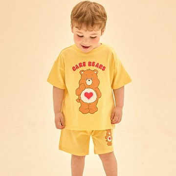 韓國 Care Bears - 聯名款思考熊熊印短袖套裝-愛心棕熊-黃