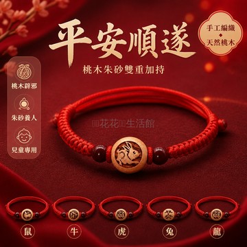 台灣出貨✨ 桃木生肖紅繩手鍊 朱砂護身符手環 嬰幼兒本命年轉運珠 男女通用開運飾品 桃木雕刻十二生肖 兒童成人可選尺寸