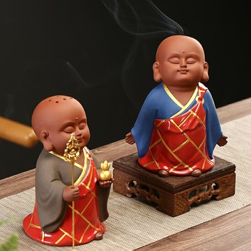 紫砂精品茶可養小和尚寵擺件創意家居客廳茶幾禪意盤香爐桌面飾品