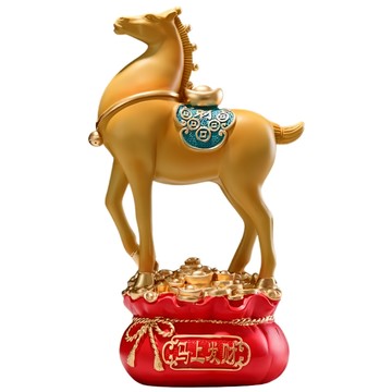 摩達客 精緻創意唐彩風吉祥寶馬上招財聚寶盆風水擺飾 開運招財  橙黃色  18.5 x 11.7 x 31.8cm