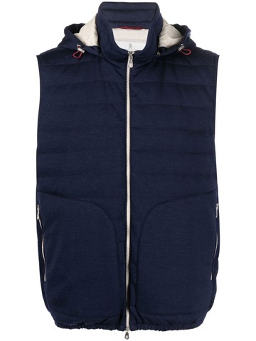 Brunello Cucinelli - hooded down vest - men - Cashmere/Nylon/Virgin Wool/Polyamide/Feather Down - 48 - Blue