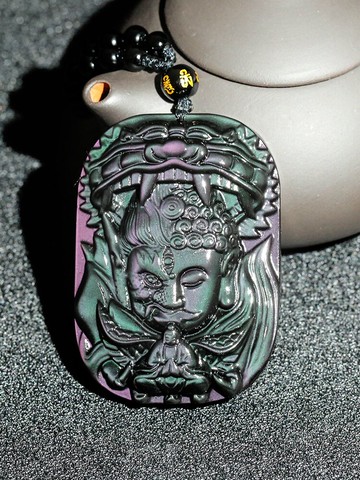 天然黑曜石一念之間魔佛吊墜一念成佛一念成魔項鏈佛頭護身符掛件