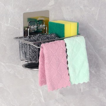 304不銹鋼家用毛巾架多功能壁掛式廚房置物架洗漱臺置物架收納筐