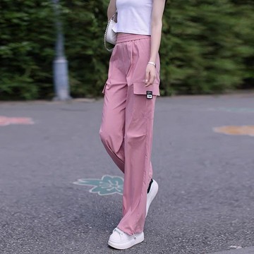 衣時尚 長褲 闊腿褲 運動褲 寬褲 直筒褲S-3XL新款時尚美式工裝褲子薄款高腰寬鬆顯瘦運動長褲-7736.