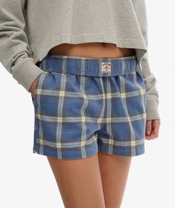 Superdry Women's Cotton Check Elastic Shorts Navy Size: 2