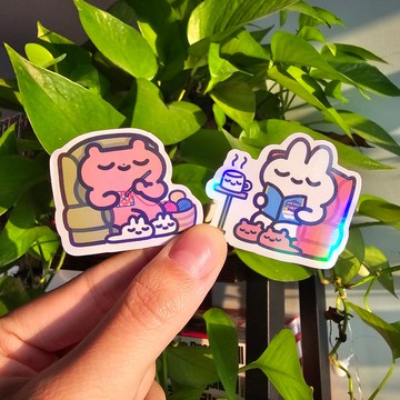 鉤針熊 & 讀書兔 層壓貼紙