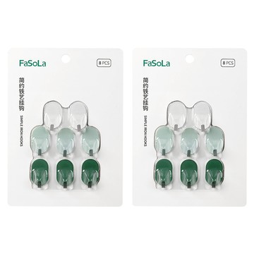 FaSoLa 多用途北歐系免打孔掛鉤組 (8入) - 2組  簡約鐵藝 白色 + 綠色