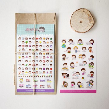 可愛小妞 diy卡通貼畫小貼紙 手脹貼紙 手帳 可愛 韓版透明