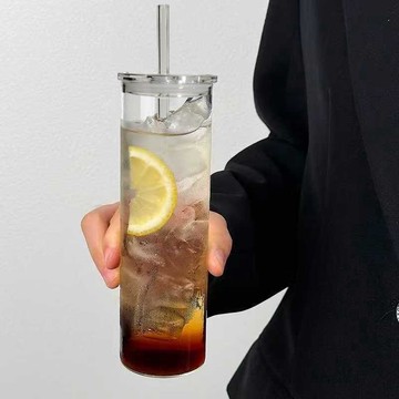 ✨臺灣出貨✨高硼硅 調酒杯子 高顏值 玻璃杯 帶蓋大容量 吸管杯子 透明家用 冷飲 熱飲 果汁杯 杯子 咖啡杯 擴香杯