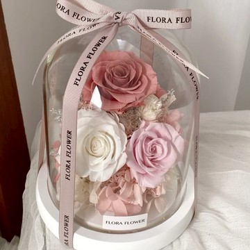 生日禮物【Flora Flower】永生花夜燈 - 淡雅豆沙粉 乾燥花 永生花 生日 情人節 禮物