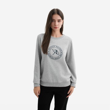 【Retro Casual】女裝-傘LOGO經典格貼布刺繡圓領長袖大學T-灰色