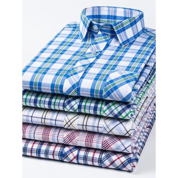 燦鹿男式春秋薄款純棉格子長袖襯衫商務休閑通勤襯衣寬松格紋上衣