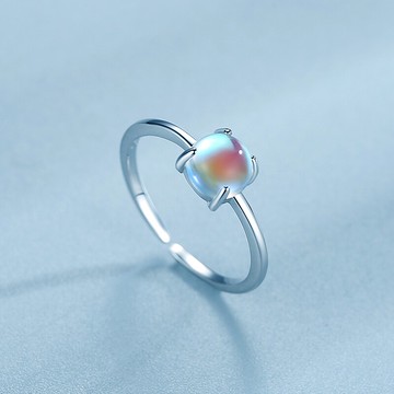 925純銀月光石moon戒指女獨身主義尾戒開口時尚潮食指戒個性網紅