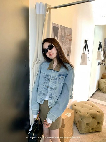 ID:firely667秋冬復古風??設計及生產口罩機感拼接短款牛仔外套