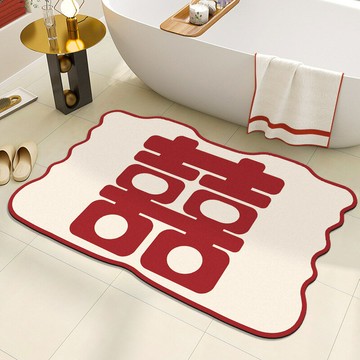 楓林宜居 喜字結婚地墊浴室衛生間門口硅藻泥吸水門墊婚房紅色喜慶腳墊地毯