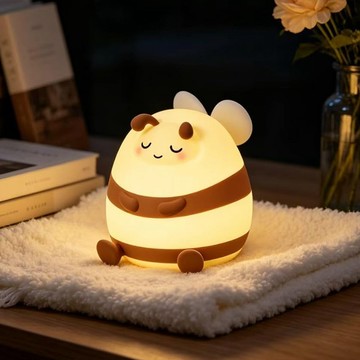 小蜜蜂矽膠夜燈 拍拍燈 三段調光 30分鐘定時 type-c充電式 床頭燈 夜燈 兒童房 蜜蜂