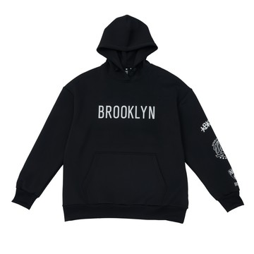 【NBA】中性寬版隊伍帽T_BKN 連帽上衣 男女 黑色-3455105520