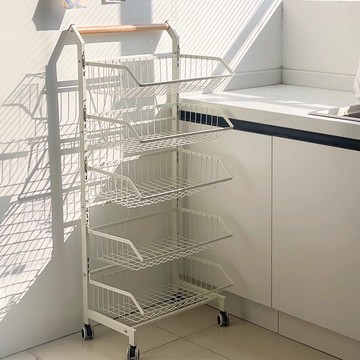 ins風菜籃置物架可移動廚房落地多層放水果蔬菜收納筐零食小推車 c8141