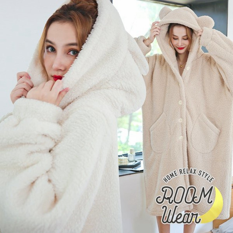 ルームウェア レディース ふわもこ ガウン 前開き ワンピース もこもこガウン パジャマ もこもこ 長袖 冬 可愛い 通販 Lineポイント最大get Lineショッピング