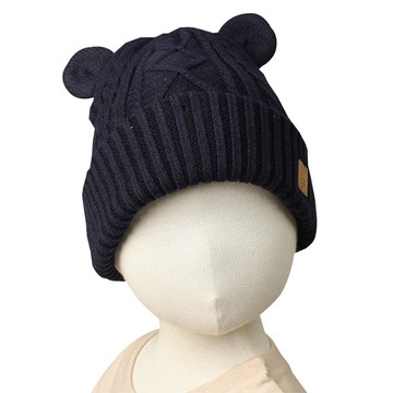 akachan honpo - 針織帽 小熊-防靜電紗線-深藍色