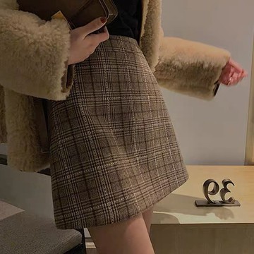 【PING'S🌞】格子毛呢半身裙秋冬女裝新款高腰顯瘦百搭a字裙包臀裙一步裙