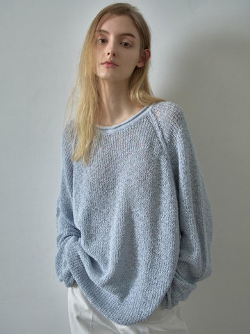 Cotton Boat Neck Knit Sweater [Sky]