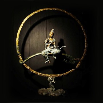 【風雲  祥龍自在】觀世音菩薩H111xW90xD26cm-子問  限量原作觀音+龍銅雕 附作品典藏證明書23.5 kg