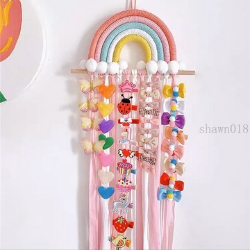 🎀臺灣出貨🎀寶寶髮夾收納帶彩虹雲朵裝飾兒童房掛飾女童髮卡收納壁掛式整理架 房間裝飾擺件 教室佈置 生日布置 房間佈置
