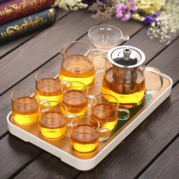 康韻整套耐熱加厚玻璃茶具套裝家用功夫茶杯花茶壺過濾帶茶盤公道