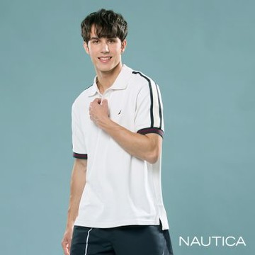 Nautica 官方旗艦 男裝 跳色緹花肩線Polo衫-白色