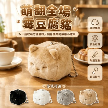 🐰歡喜兔🐰 霉豆腐貓咪毛絨掛件 7公分可愛玩偶吊飾 創意禮物送女友兒童 白色黑色黃色灰色 附清潔刷