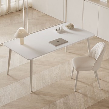 台灣公司 書桌 椅純白巖板書桌輕奢現代簡約小戶型電腦桌子奶油風長方形網紅書桌椅S049快速出貨