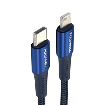 POLYWELL PD編織快充線 Type-C-Lightning PW15-W45-A320  2m  藍色  1條