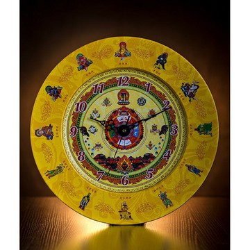 十二財神招財掛錶佛教鐘錶九宮八卦風水轉運(34.5*34.5*2.7公分)***黃色(西南東北.中心)掛鐘
