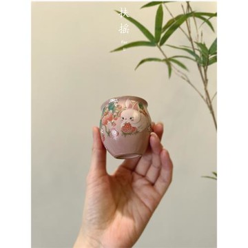 扶搖粉色汝窯主人茶杯草莓小清新兔龍蛋杯功夫品茗杯女士可養開片