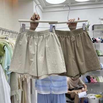夏裝糖果色新款韓版潮流韓國東大門甜美寬松高腰橡筋休閑百搭短褲