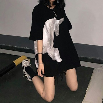 ins超火獨角獸短袖t恤女2022新款慵懶風寬松韓版潮百搭印花上衣服