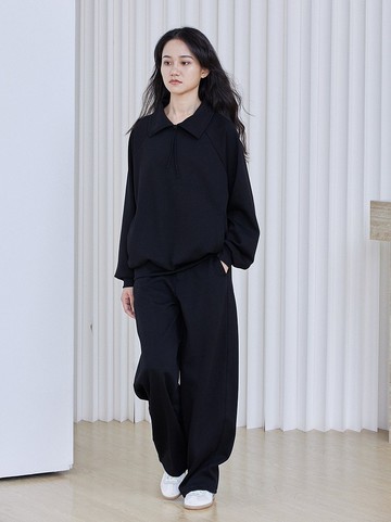 微軟雅黑 3色 盤扣翻領超筋道挺括衛衣針織褲套裝 親膚肌理感面料