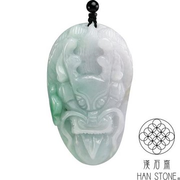 【漢石齋】天然翡翠A貨 祥龍銜瑞玉佩吊墜 細糯種飄花帶辣綠(42*71*13mm)