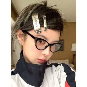 MONA同款發夾女網紅博主Kim字母銀色光面劉海邊夾發卡鴨嘴夾發飾