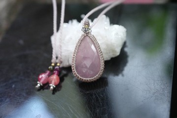 刻面玫瑰石英 編繩項鍊 2027