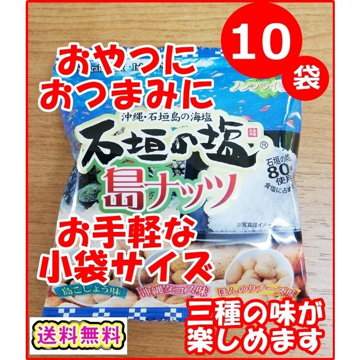 石垣の塩 島ナッツ 1袋16g×10袋セット 送料無料 沖縄 お土産 人気 おつまみ メール便 ポイント消化 落花生 ピーナッツ 島こしょう タコス チーズ ヒハツ