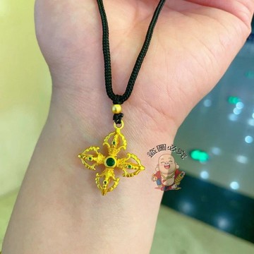 台灣出貨🔥金剛杵吊墜 古法沙金微鑲綠色十字項鍊 祈福開光招財平安辟邪擋災 毛衣鏈掛墜 diy 飾品吊飾 招財偏財轉運