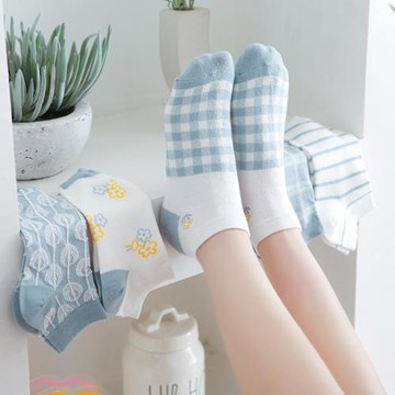 滿200減30淺藍色襪子女夏薄款純棉格子夏季韓版ins潮日系學生短襪