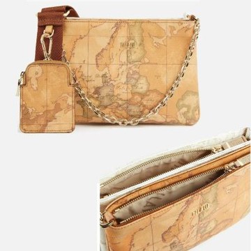 Alviero Martini 義大利地圖包 時尚潮流 可拆式雙層二用斜背包-地圖黃x地圖白