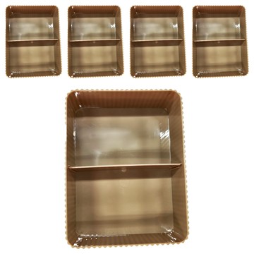 E.dot 簡約直紋雜物文具分格收納盒 中號 16 x 12 x 6cm 90g  咖啡色  5個