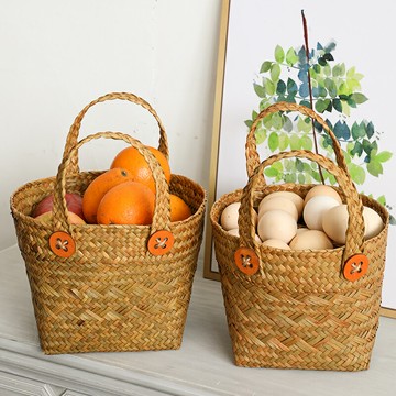 kens文藝范小號提籃果籃 家用水果收納筐雜物收納籃化妝品零食筐